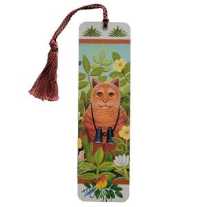 Vintage 90s Birdwatching Cat Bookmark, Elizabeth King Brownd, Artworks 1993 EB02